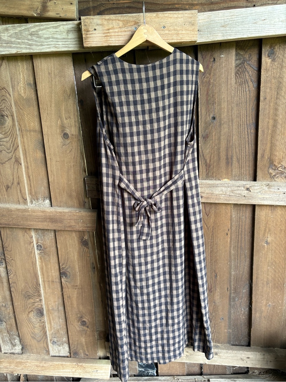Vintage Fashion Bug Grunge Brown Picnic Gingham Sleeveless Maxi Dress - Picture 4 of 5